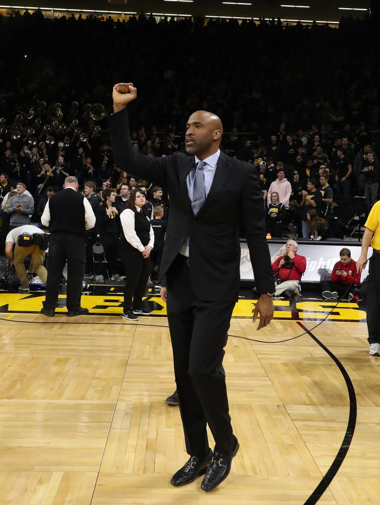 Iowa Hawkeyes assistant coach Andrew Francis against the Indiana Hoosiers Friday, February 22, 2019 at Carver-Hawkeye Arena. (Brian Ray/hawkeyesports.com)