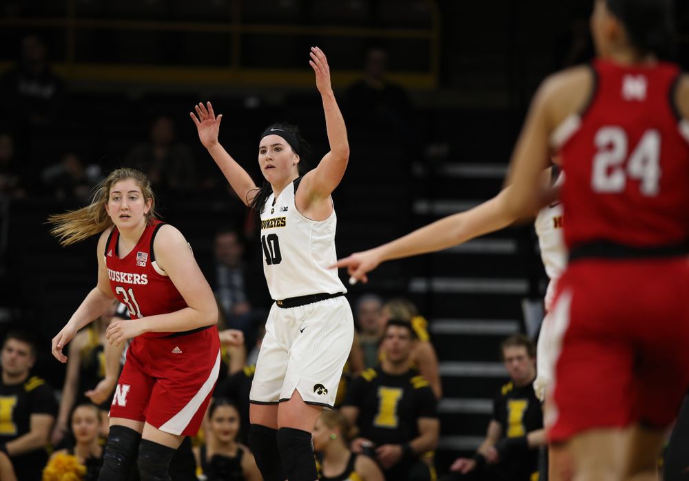 Iowa Hawkeyes forward Megan Gustafson (10) against the Nebraska Cornhuskers Thursday, January 3, 2019 at Carver-Hawkeye Arena. (Brian Ray/hawkeyesports.com)
