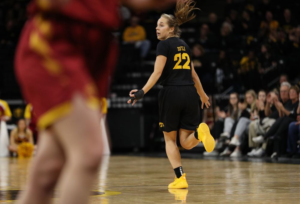 Iowa Hawkeyes guard Kathleen Doyle (22) against the Iowa State Cyclones in the Iowa Corn Cy-Hawk Series Wednesday, December 5, 2018 at Carver-Hawkeye Arena. (Brian Ray/hawkeyesports.com)