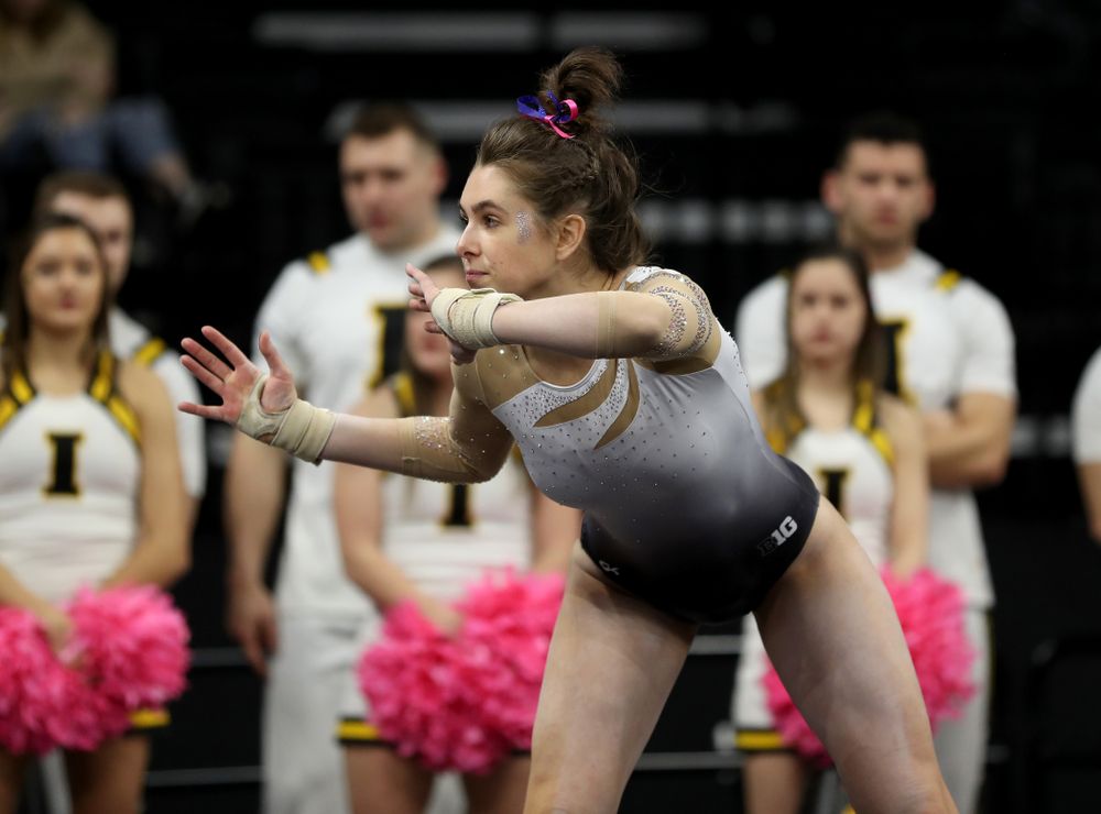 IowaÕs Bridget Killian competes on the floor against Ball State and Air Force Saturday, January 11, 2020 at Carver-Hawkeye Arena. (Brian Ray/hawkeyesports.com)