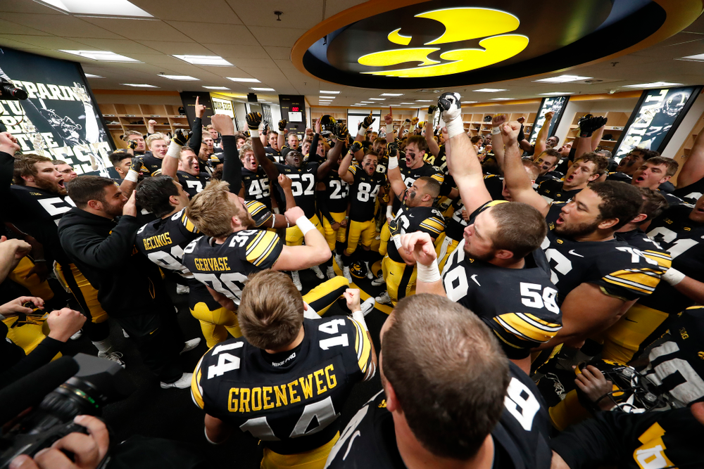 The Iowa Hawkeyes sing the "Fight Song" following their game against the Maryland Terrapins Saturday, October 20, 2018 at Kinnick Stadium (Brian Ray/hawkeyesports.com)