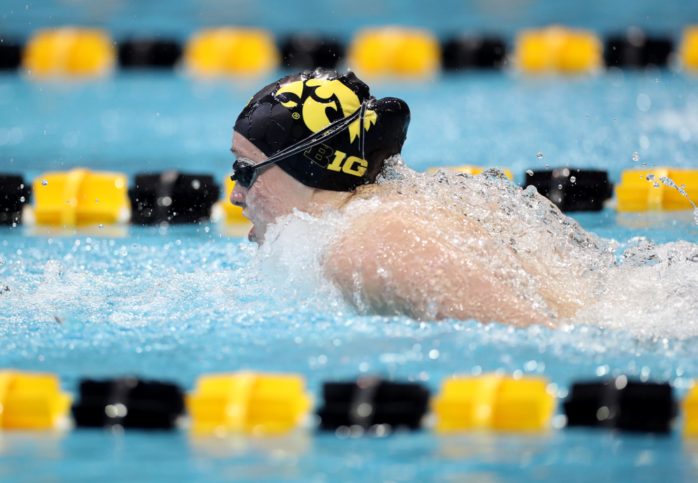 IowaÕs Kelsey Drake swims the 200 yard butterfly against the Michigan Wolverines Friday, November 1, 2019 at the Campus Recreation and Wellness Center. (Brian Ray/hawkeyesports.com)