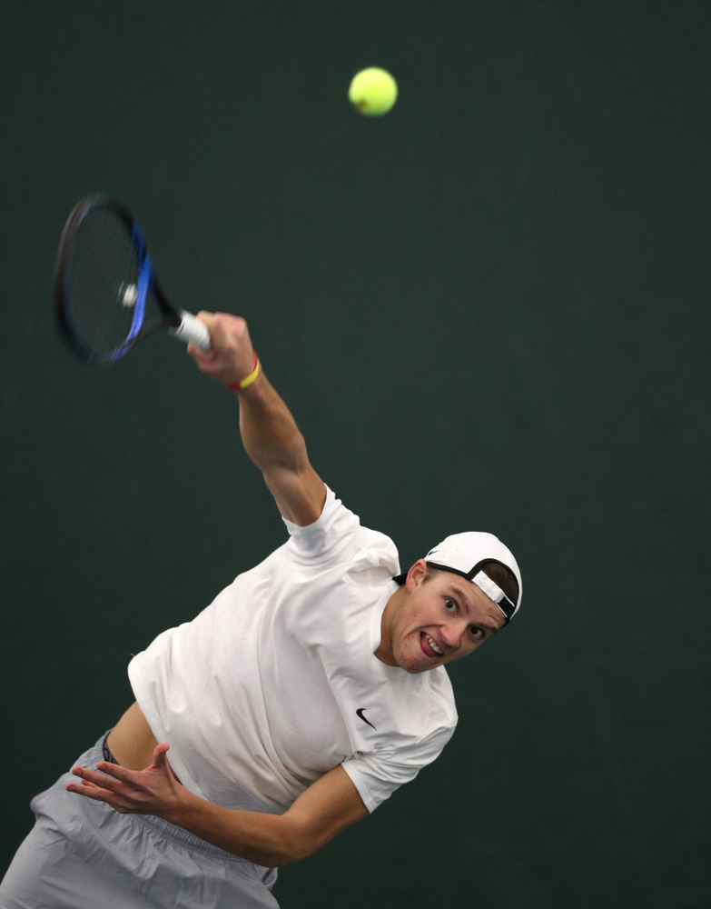 Iowa's Joe Tyler against Western Michigan Saturday, January 19, 2019 at the Hawkeye Tennis and Recreation Complex. (Brian Ray/hawkeyesports.com)