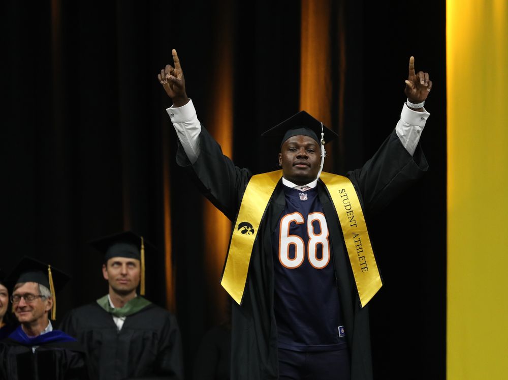 Hawkeye FootballÕs James Daniels during the College of Liberal Arts and Sciences spring commencement Saturday, May 11, 2019 at Carver-Hawkeye Arena. (Brian Ray/hawkeyesports.com)