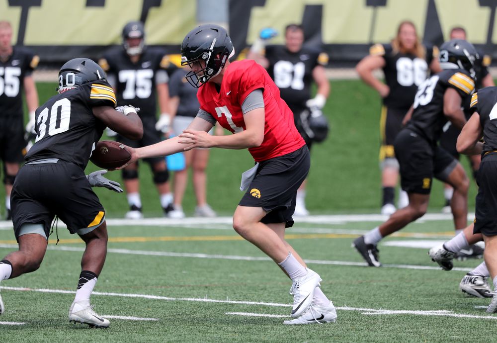 Iowa Hawkeyes quarterback Spencer Petras (7) during the third practice of fall camp Sunday, August 5, 2018 at the Kenyon Football Practice Facility. (Brian Ray/hawkeyesports.com)