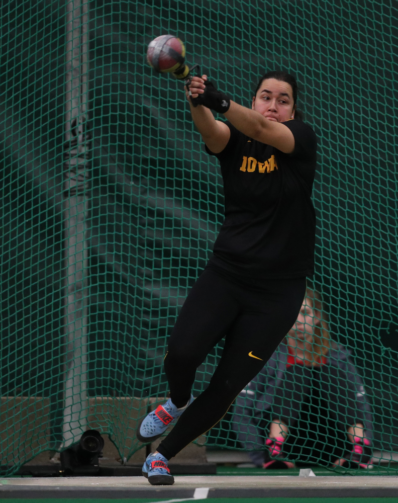 Iowa's Konstadina Spanoudakis competes in the weight throw Friday, January 11, 2019 at the Hawkeye Tennis and Recreation Center. (Brian Ray/hawkeyesports.com)