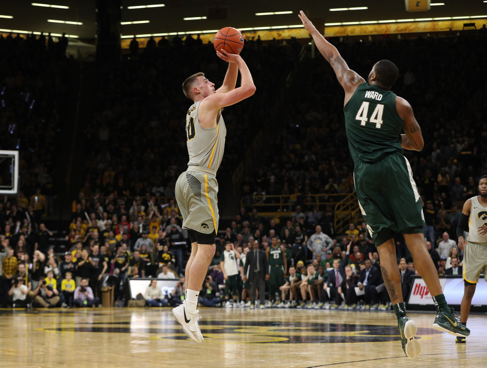Iowa Hawkeyes guard Joe Wieskamp (10) against the Michigan State Spartans Thursday, January 24, 2019 at Carver-Hawkeye Arena. (Brian Ray/hawkeyesports.com)