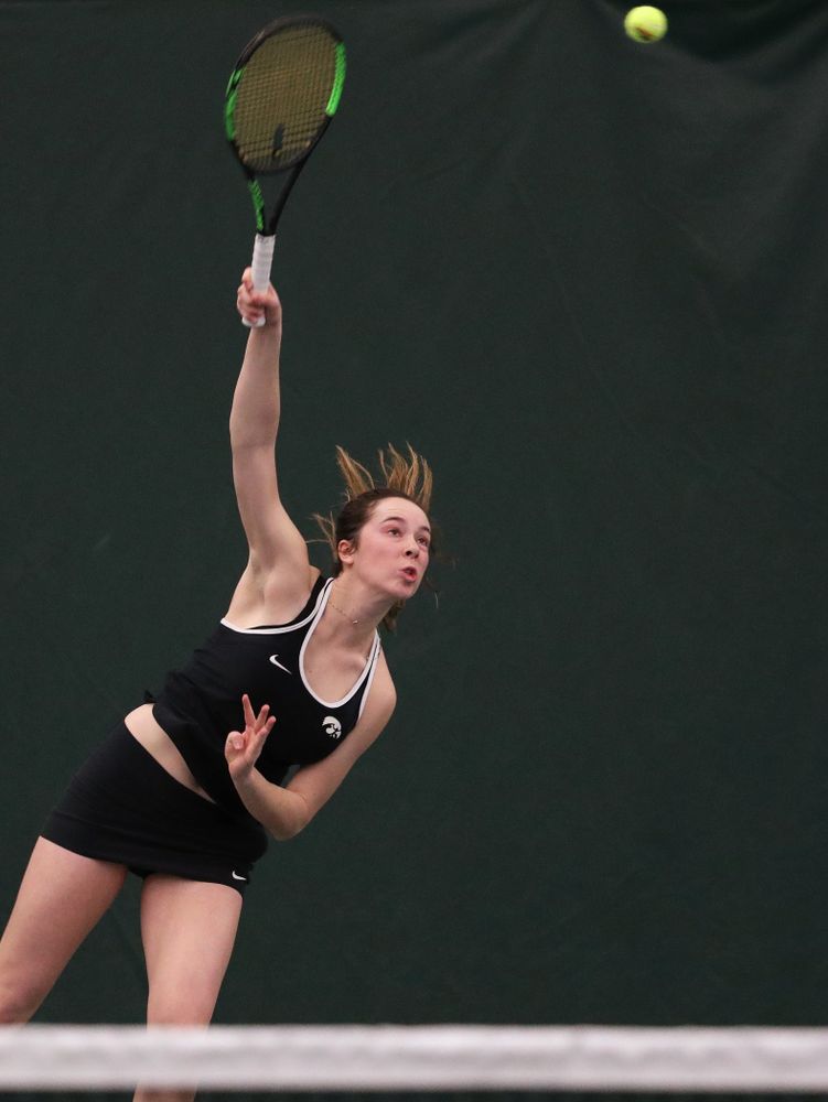 Iowa's Samantha Mannix and Elise Van Heuvelen Treadwell play a doubles match against the Penn State Nittany Lions Sunday, February 24, 2019 at the Hawkeye Tennis and Recreation Complex. (Brian Ray/hawkeyesports.com)