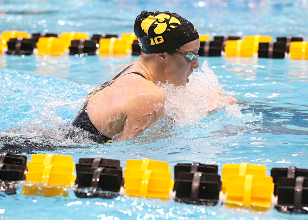 Iowa’s Georgia Clark swims the women’s 200 yard individual medley preliminary event during the 2020 Women’s Big Ten Swimming and Diving Championships at the Campus Recreation and Wellness Center in Iowa City on Thursday, February 20, 2020. (Stephen Mally/hawkeyesports.com)