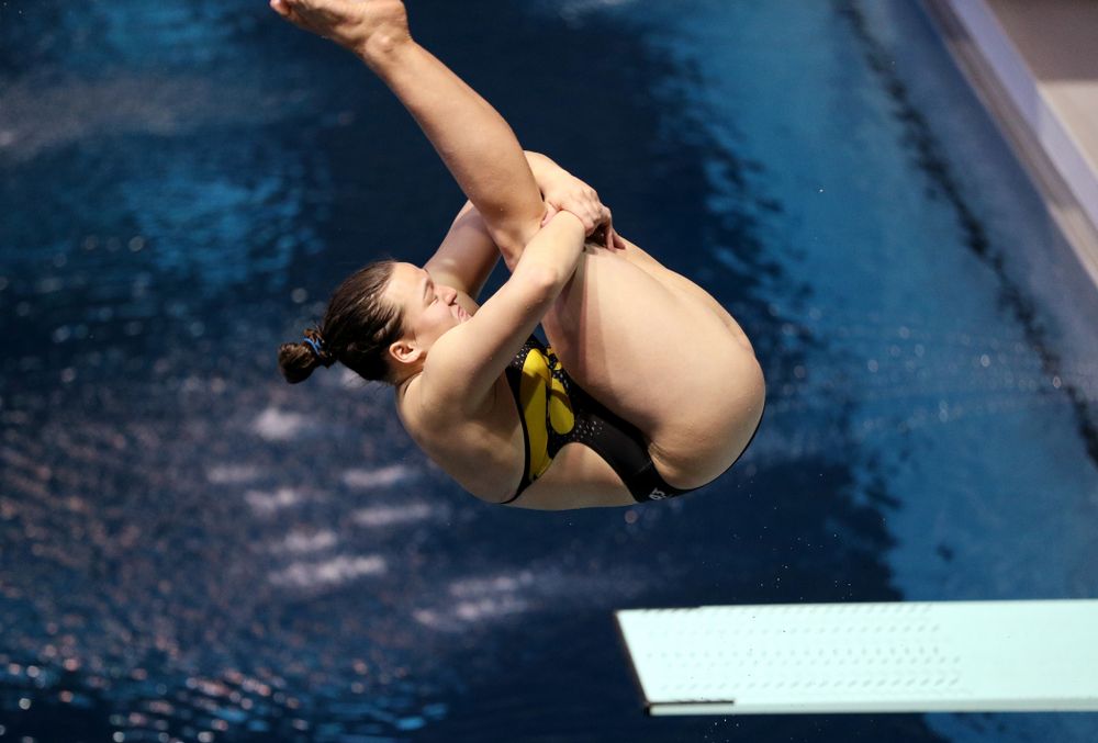 Jacintha Thomas competes on the 1 meter board Thursday, November 15, 2018 during the 2018 Hawkeye Invitational at the Campus Recreation and Wellness Center. (Brian Ray/hawkeyesports.com)