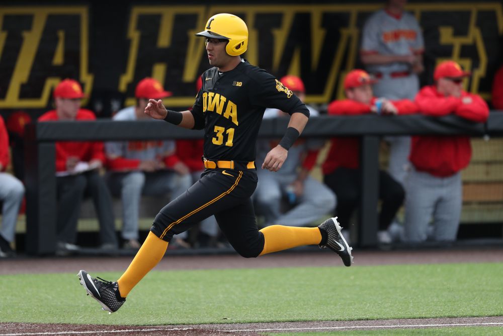 Iowa Hawkeyes infielder Matthew Sosa (31) against Simpson College Tuesday, March 19, 2019 at Duane Banks Field. (Brian Ray/hawkeyesports.com)