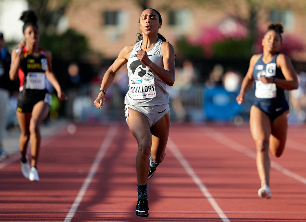 Iowa's Briana Guillory runs the women’s 200 meter dash event on the first day of the Big Ten Outdoor Track and Field Championships at Francis X. Cretzmeyer Track in Iowa City on Friday, May. 10, 2019. (Stephen Mally/hawkeyesports.com)