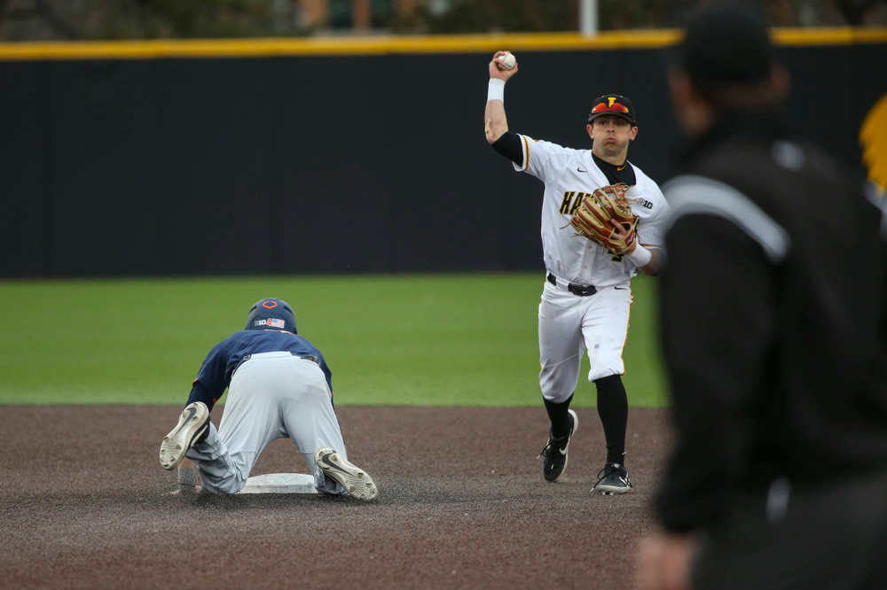 Iowa infielder Mitchell Boe at game 1 vs Illinois on Friday, March 29, 2019 at Duane Banks Field. (Lily Smith/hawkeyesports.com)