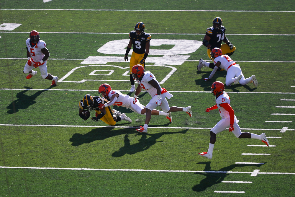 Iowa Hawkeyes running back Tyler Goodson (15) during Iowa football vs Illinois on Saturday, November 23, 2019 at Kinnick Stadium. (Lily Smith/hawkeyesports.com)