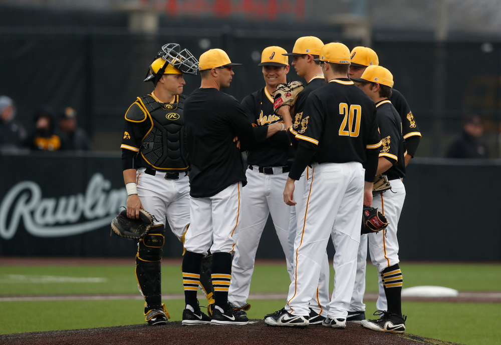 Iowa Hawkeyes pitching coach Desi Druschel against the Bradley Braves Wednesday, March 28, 2018 at Duane Banks Field. (Brian Ray/hawkeyesports.com)