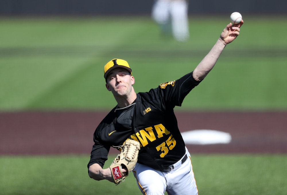 Iowa Hawkeyes Cam Baumann (35) against California State Northridge Sunday, March 17, 2019 at Duane Banks Field. (Brian Ray/hawkeyesports.com)