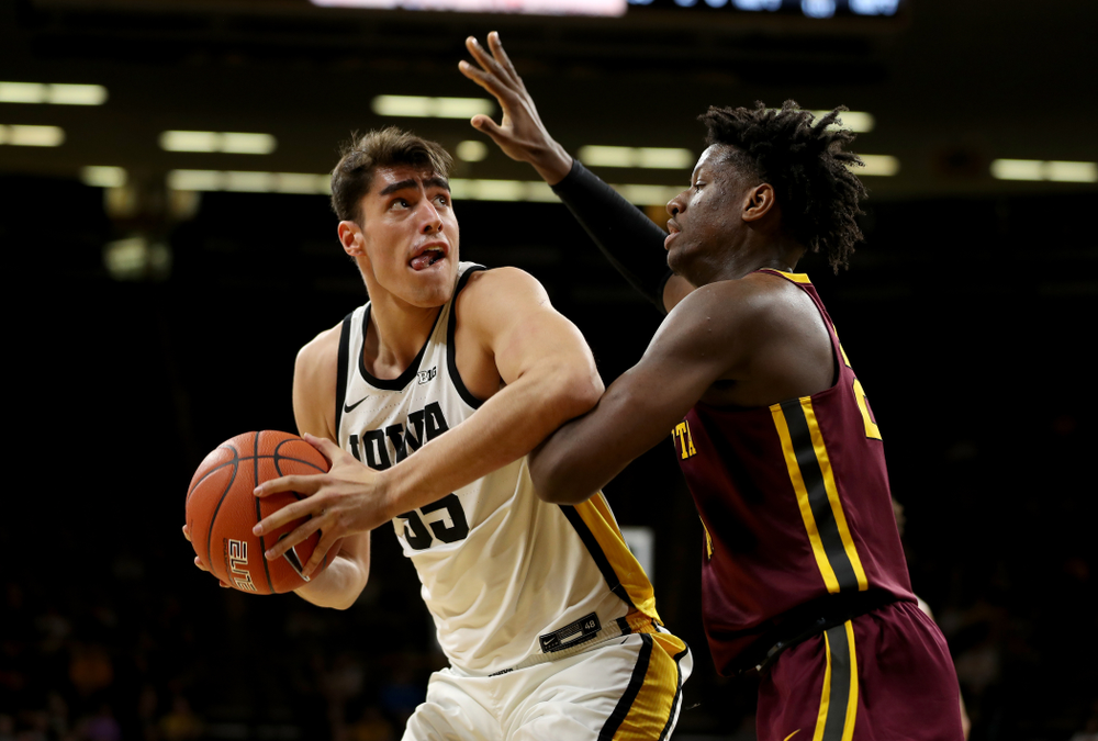 Iowa Hawkeyes forward Luka Garza (55) against the Minnesota Golden Gophers Monday, December 9, 2019 at Carver-Hawkeye Arena. (Brian Ray/hawkeyesports.com)