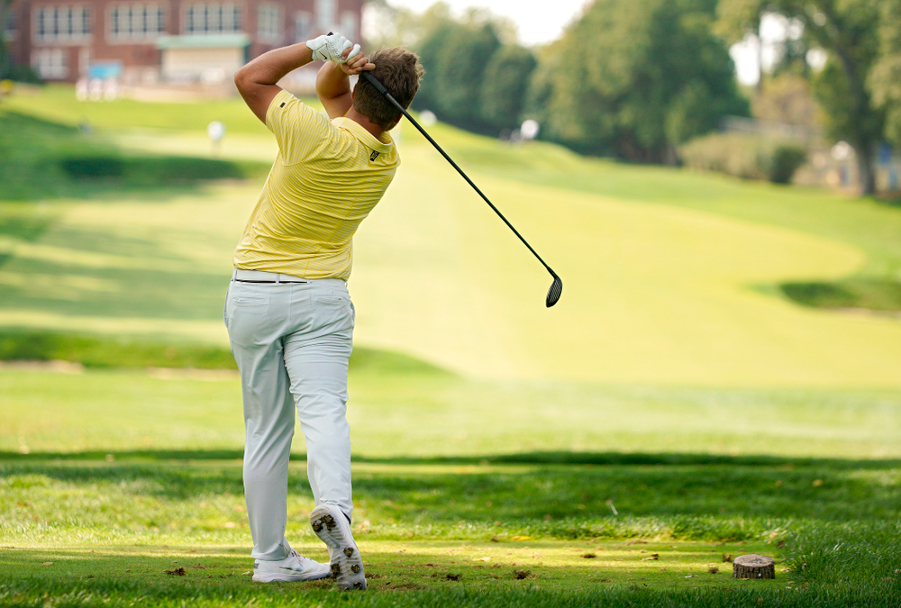 Iowa’s Alex Schaake tees off during the third day of the Golfweek Conference Challenge at the Cedar Rapids Country Club in Cedar Rapids on Tuesday, Sep 17, 2019. (Stephen Mally/hawkeyesports.com)