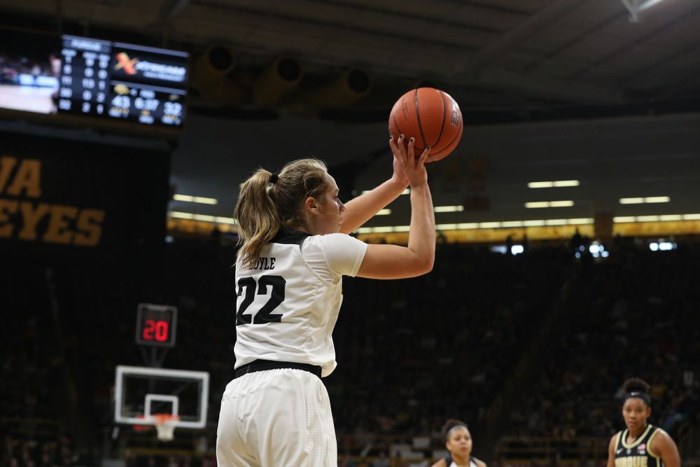 Iowa Hawkeyes guard Kathleen Doyle (22) against the Purdue Boilermakers Sunday, January 27, 2019 at Carver-Hawkeye Arena. (Brian Ray/hawkeyesports.com)