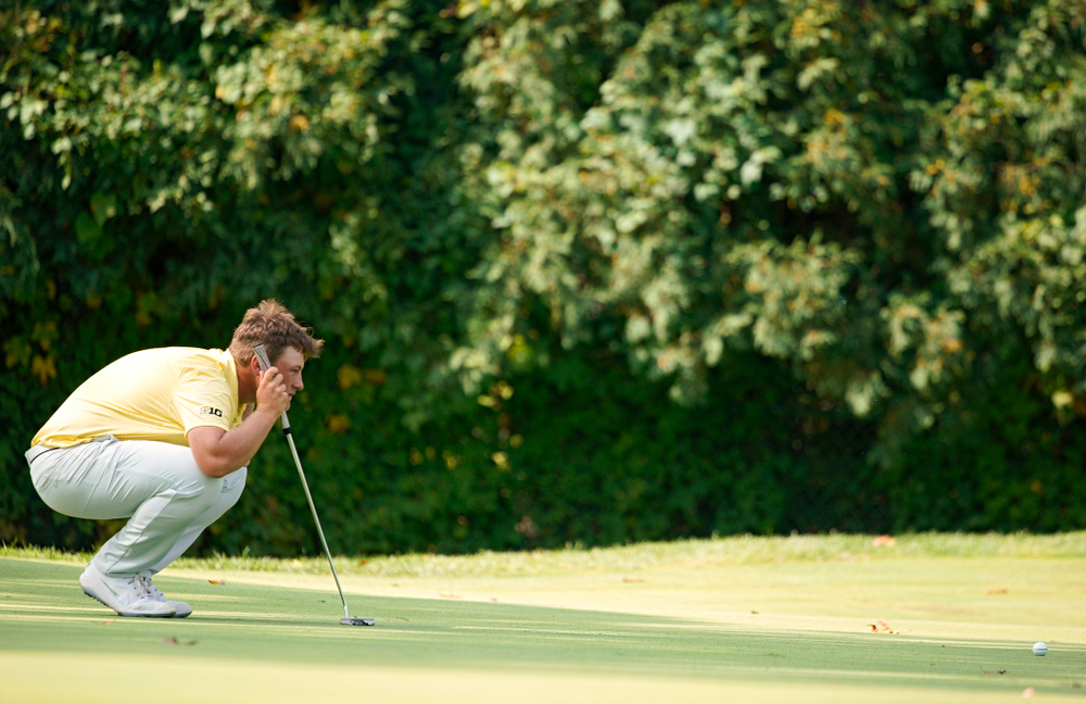 Iowa’s Alex Schaake lines up a putt during the third day of the Golfweek Conference Challenge at the Cedar Rapids Country Club in Cedar Rapids on Tuesday, Sep 17, 2019. (Stephen Mally/hawkeyesports.com)