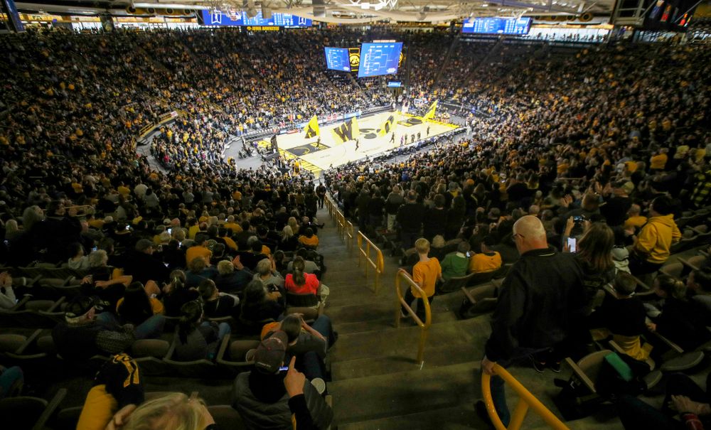 The Iowa Hawkeyes take the court for the second half of their second round game in the 2019 NCAA Women's Basketball Tournament at Carver Hawkeye Arena in Iowa City on Sunday, Mar. 24, 2019. (Stephen Mally for hawkeyesports.com)