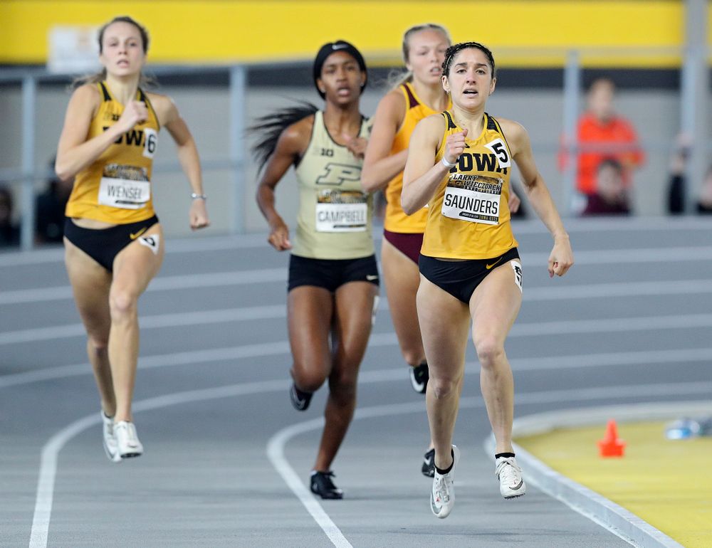 Iowa’s Tia Saunders runs the women’s 400 meter dash event during the Larry Wieczorek Invitational at the Recreation Building in Iowa City on Saturday, January 18, 2020. (Stephen Mally/hawkeyesports.com)
