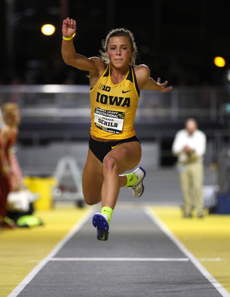 Iowa's Hannah Schilb competes in the triple jump during the Jimmy Grant Invitational Saturday, December 8, 2018 at the Recreation Building. (Brian Ray/hawkeyesports.com)