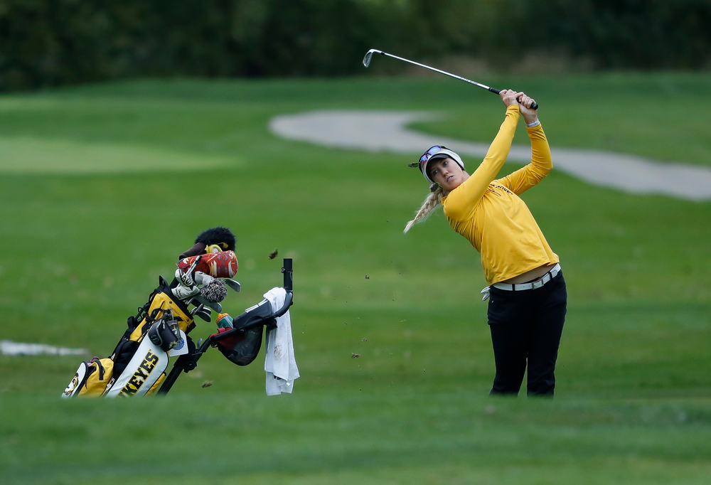 Iowa's Shawn Rennegarbe hits an approach shot during the Diane Thomason Invitational at Finkbine Golf Course on September 29, 2018. (Tork Mason/hawkeyesports.com)