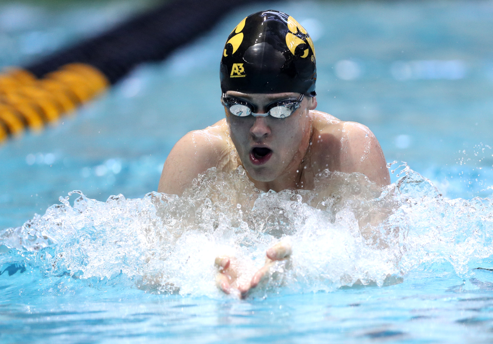 Iowa's Caleb Babb competes in the 100-yard breaststroke on the third day at the 2019 Big Ten Swimming and Diving Championships Thursday, February 28, 2019 at the Campus Wellness and Recreation Center. (Brian Ray/hawkeyesports.com)