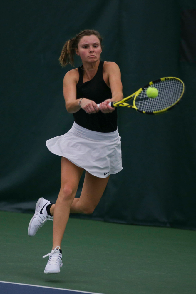 IowaÕs Cloe Ruette at womenÕs tennis senior day vs Nebraska on Saturday, April 13, 2019 at the Hawkeye Tennis and Recreation Complex. (Lily Smith/hawkeyesports.com)