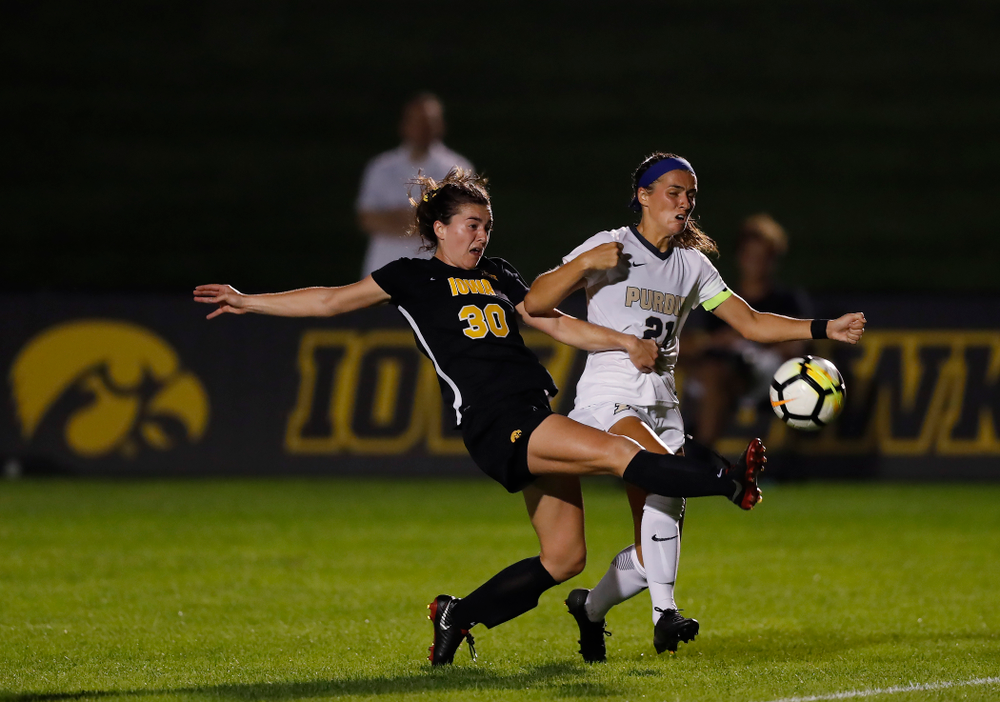 Iowa Hawkeyes Devin Burns (30) against the Purdue Boilermakers Thursday, September 20, 2018 at the Iowa Soccer Complex. (Brian Ray/hawkeyesports.com)