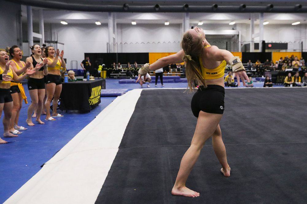 Lauren Guerin performs a floor routine during the Iowa women’s gymnastics Black and Gold Intraquad Meet on Saturday, December 7, 2019 at the UI Field House. (Lily Smith/hawkeyesports.com)