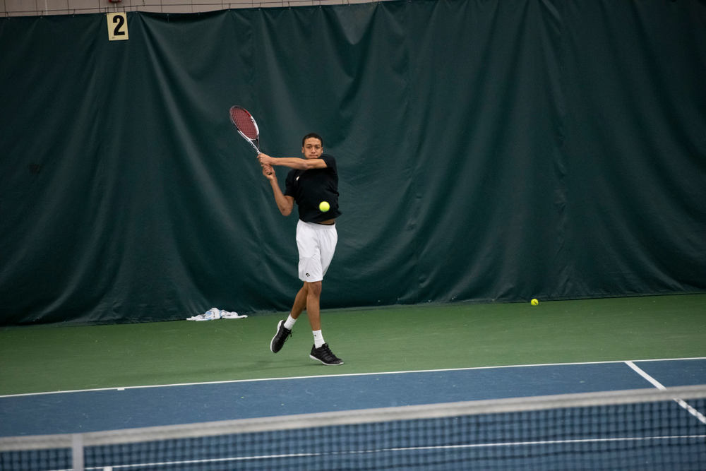 The Iowa men's tennis team competes against Cornell in The Rise Tennis Center in Ithaca, NY on Sunday, Feb. 24, 2019.