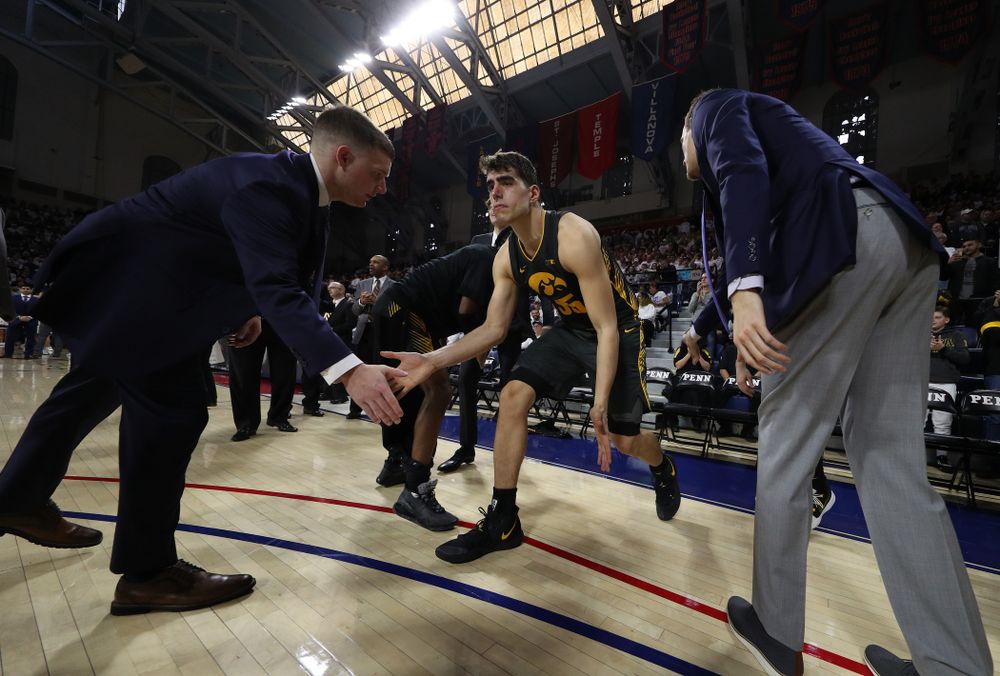 Iowa Hawkeyes forward Luka Garza (55) against Penn State Saturday, January 4, 2020 at the Palestra in Philadelphia. (Brian Ray/hawkeyesports.com)