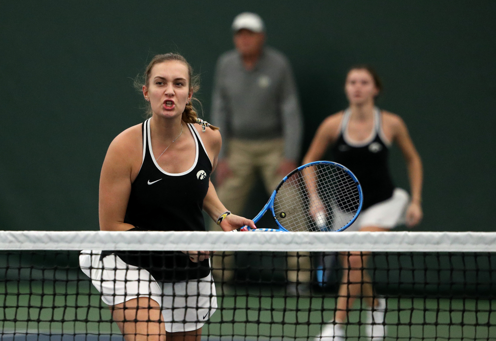 Iowa's Ashleigh Jacobs during a doubles match against North Texas Sunday, January 20, 2019 at the Hawkeye Tennis and Recreation Center. (Brian Ray/hawkeyesports.com)