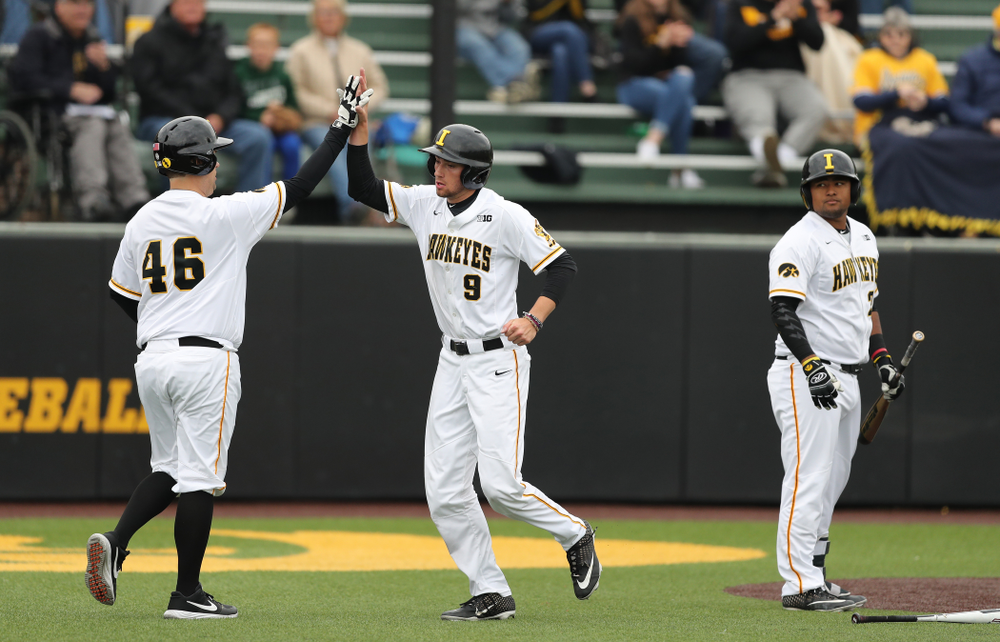 IoIowa Hawkeyes outfielder Ben Norman (9) against Michigan State Sunday, May 12, 2019 at Duane Banks Field. (Brian Ray/hawkeyesports.com)