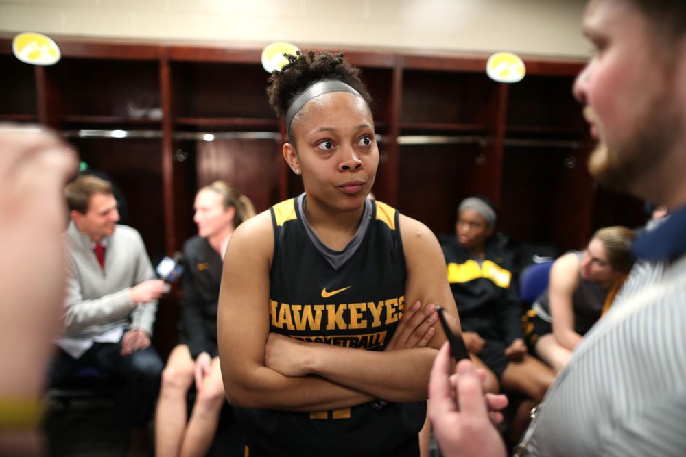 Iowa Hawkeyes guard Tania Davis (11) during practice and media before the regional final of the 2019 NCAA Women's College Basketball Tournament against the Baylor Bears Sunday, March 31, 2019 at Greensboro Coliseum in Greensboro, NC.(Brian Ray/hawkeyesports.com)