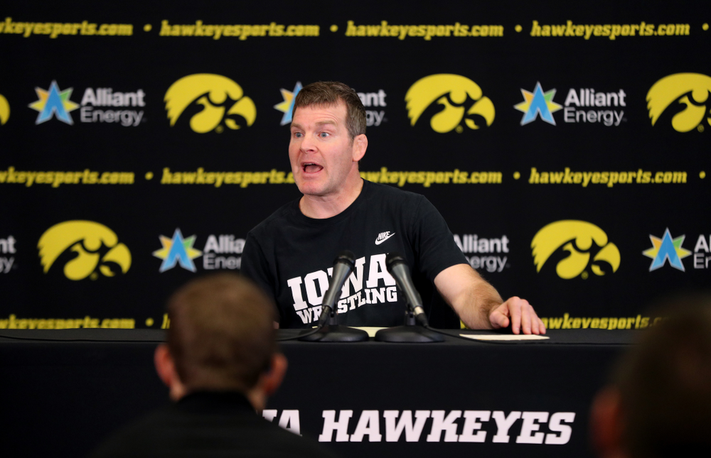Iowa Hawkeyes head coach Tom Brands addresses the media during the team's annual media day Monday, November 5, 2018 at Carver-Hawkeye Arena. (Brian Ray/hawkeyesports.com)