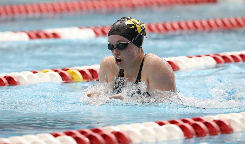 Iowa's Kelsey Drake swims the 200-yard IM during the 2019 Women's Big Ten Swimming and Diving meet Thursday, February 21, 2019 in Bloomington, Indiana. (Brian Ray/hawkeyesports.com)