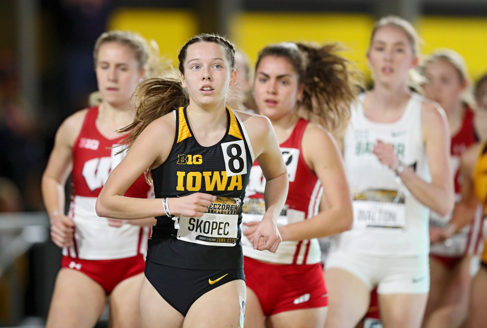 Iowa’s Gabby Skopec runs the women’s 3000 meter run event during the Larry Wieczorek Invitational at the Recreation Building in Iowa City on Friday, January 17, 2020. (Stephen Mally/hawkeyesports.com)