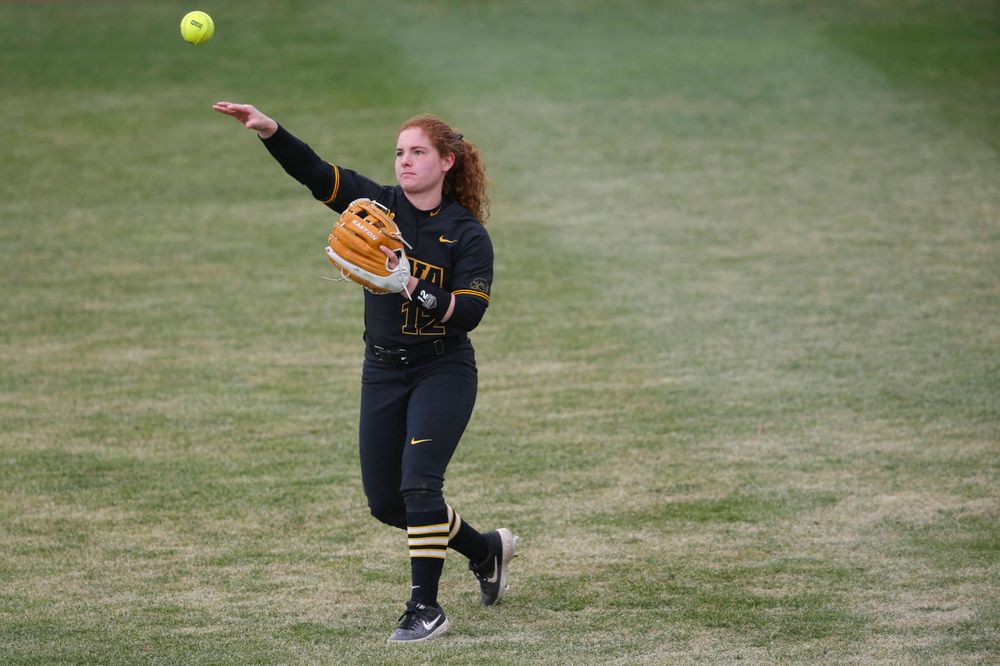 Iowa's Kate Claypool (12) at game 2 vs Northwestern on Saturday, March 30, 2019 at Bob Pearl Field. (Lily Smith/hawkeyesports.com)