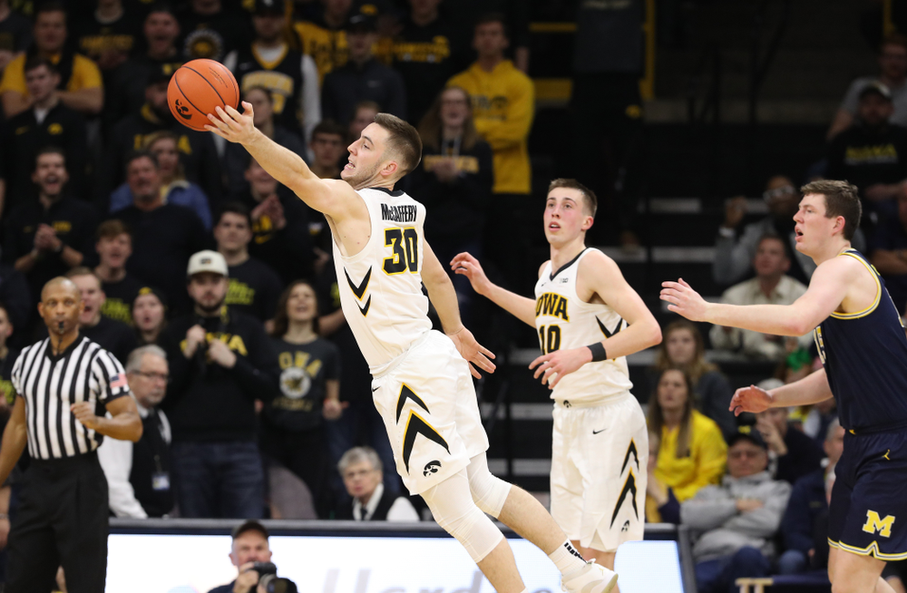 Iowa Hawkeyes guard Connor McCaffery (30) against the Michigan Wolverines Friday, February 1, 2019 at Carver-Hawkeye Arena. (Brian Ray/hawkeyesports.com)