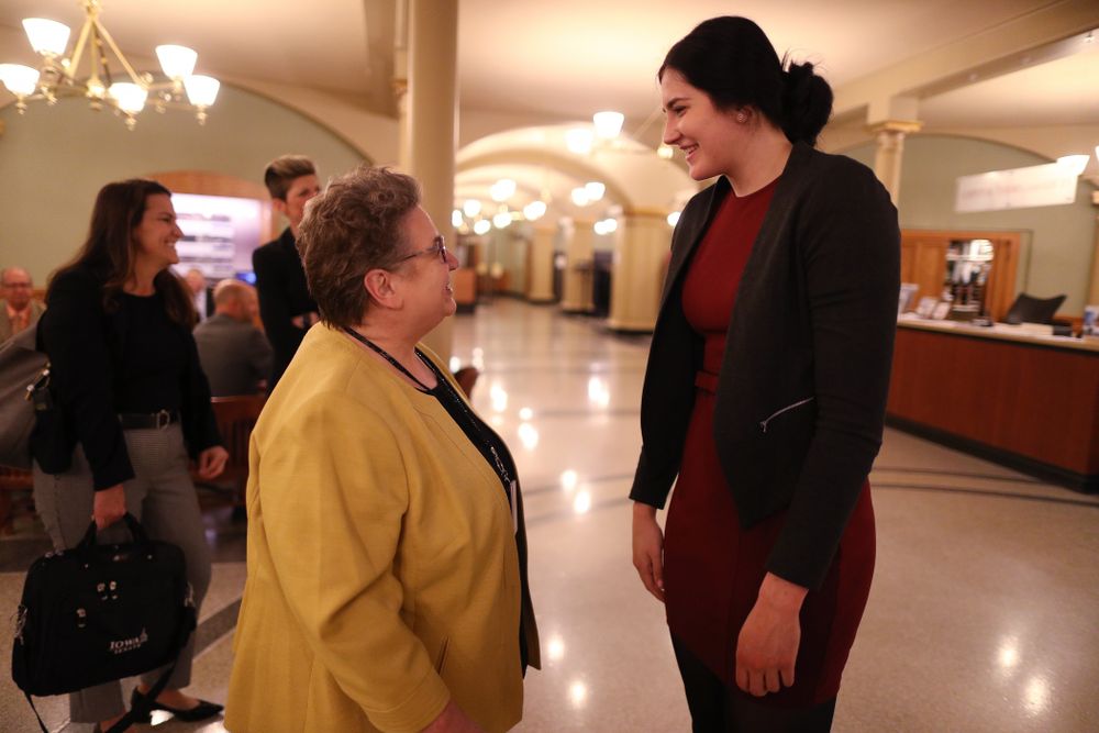 Iowa WomenÕs BasketballÕs Megan Gustafson is recognized with a resolution by the house and the senate at the Iowa State Capitol Wednesday, April 24, 2019 in Des Moines. (Brian Ray/hawkeyesports.com)