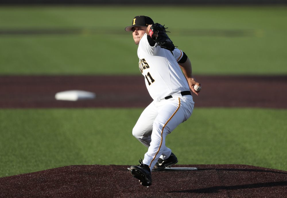Iowa Hawkeyes Cole McDonald (11) against the Michigan State Spartans Friday, May 10, 2019 at Duane Banks Field. (Brian Ray/hawkeyesports.com)