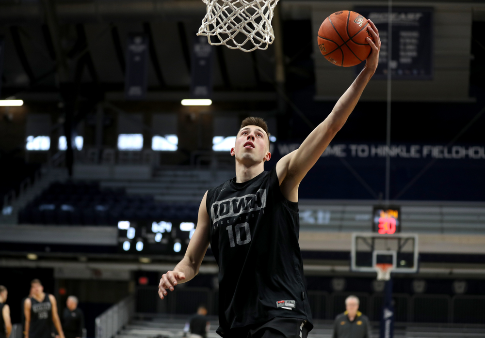 Iowa Hawkeyes guard Joe Wieskamp (10) during practice at Hinkle Fieldhouse Wednesday, March 11, 2020 in Indianapolis. (Brian Ray/hawkeyesports.com)