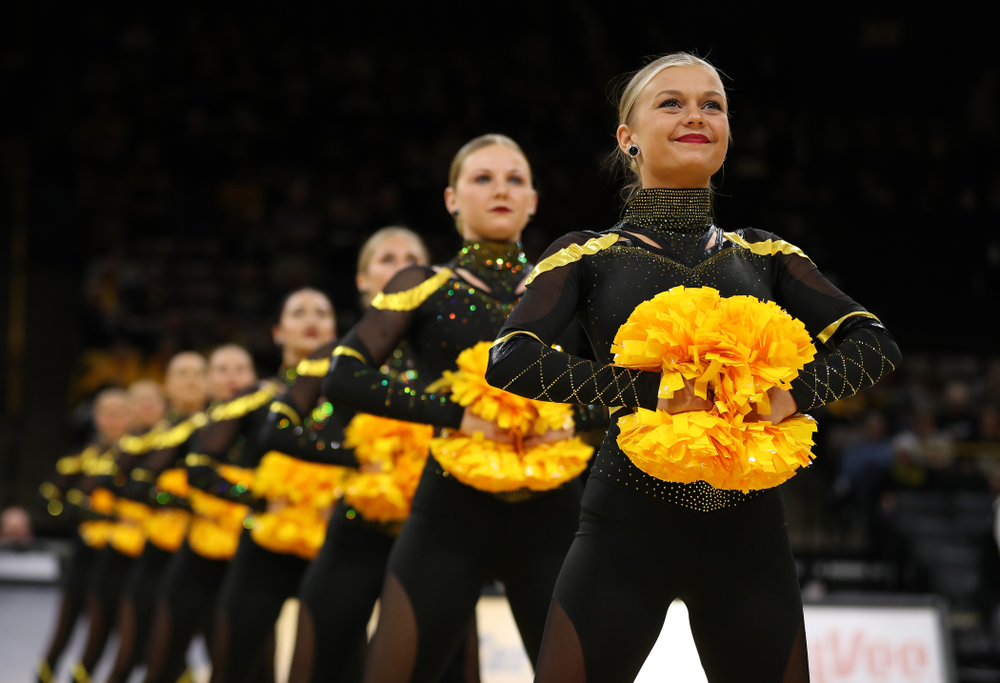 The Iowa Dance Team performs at halftime of the Iowa Hawkeyes game against the Nebraska Cornhuskers Thursday, January 3, 2019 at Carver-Hawkeye Arena. (Brian Ray/hawkeyesports.com)