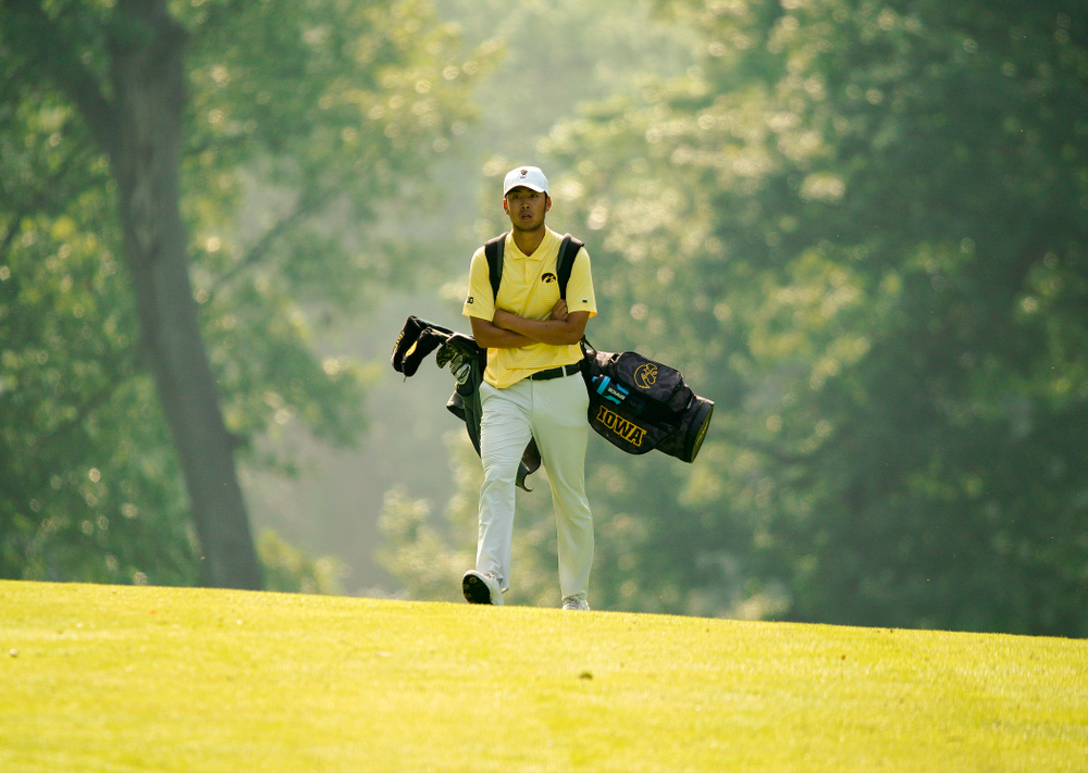 Iowa’s Joe Kim walks down the fairway during the third day of the Golfweek Conference Challenge at the Cedar Rapids Country Club in Cedar Rapids on Tuesday, Sep 17, 2019. (Stephen Mally/hawkeyesports.com)