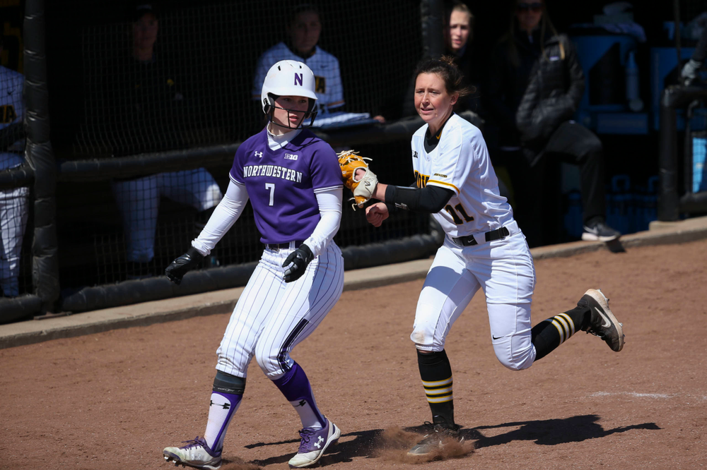 Iowa's Mallory Kilian (11) at game 3 vs Northwestern on Sunday, March 31, 2019 at Bob Pearl Field. (Lily Smith/hawkeyesports.com)