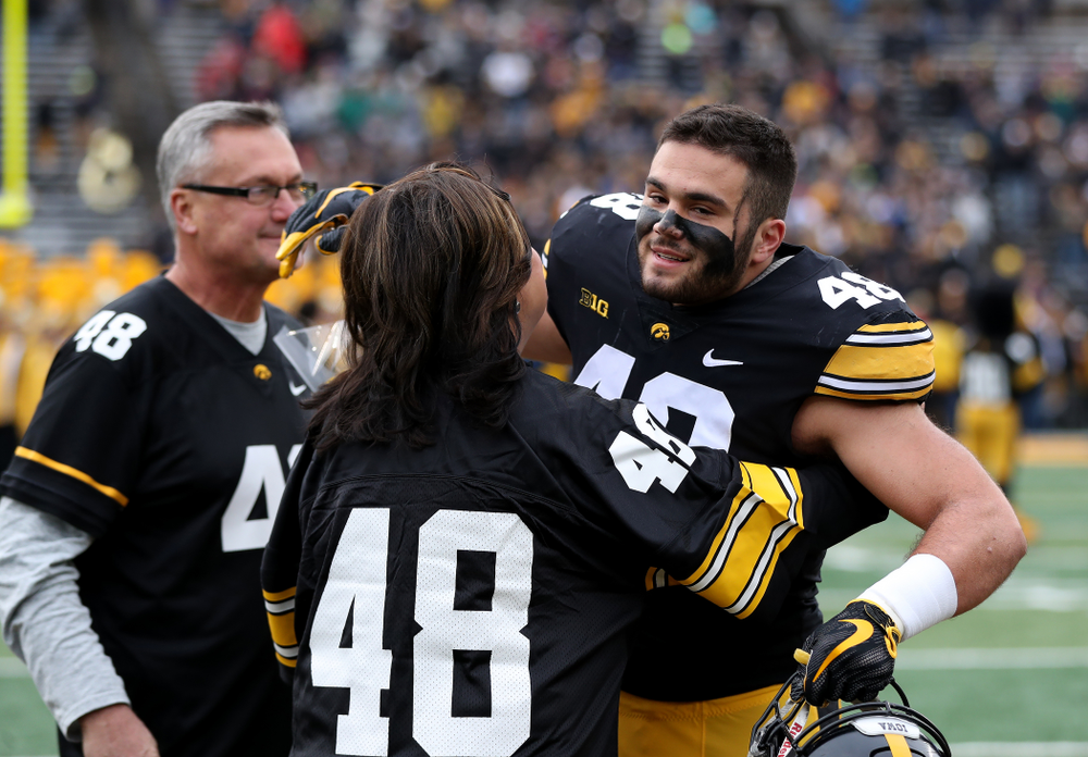Iowa Hawkeyes linebacker Jack Hockaday (48) during senior day activities before their game against the Nebraska Cornhuskers Friday, November 23, 2018 at Kinnick Stadium. (Brian Ray/hawkeyesports.com)