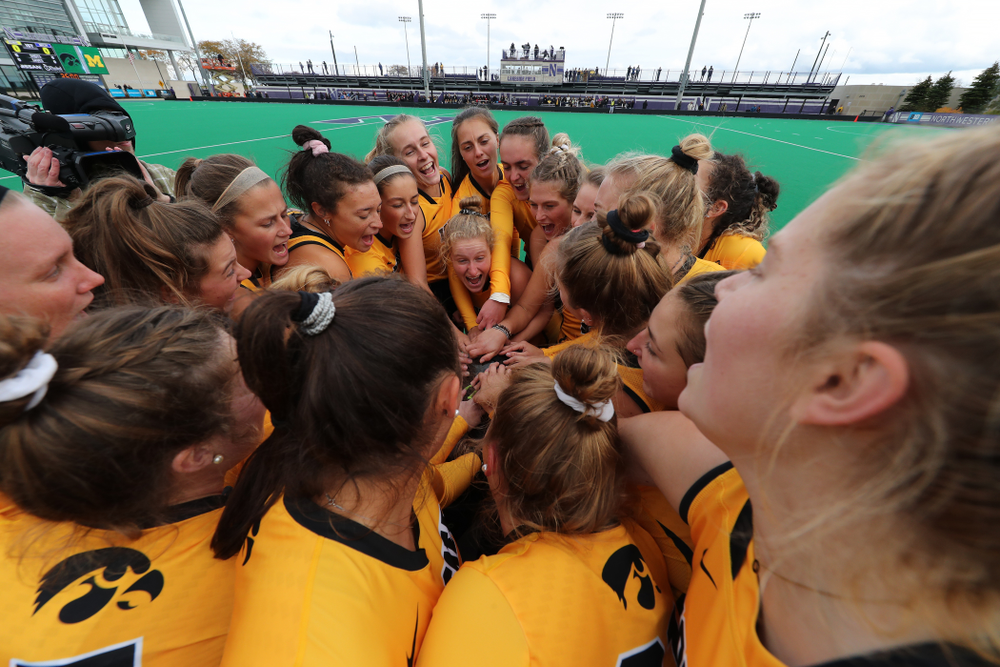 The Iowa Hawkeyes get pumped up for their game against the Michigan Wolverines in the semi-finals of the Big Ten Tournament Friday, November 2, 2018 at Lakeside Field on the campus of Northwestern University in Evanston, Ill. (Brian Ray/hawkeyesports.com)